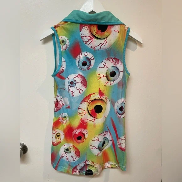 Drop Dead Eyeball Print Sleeveless Button-Up Tunic - Picture 5 of 6